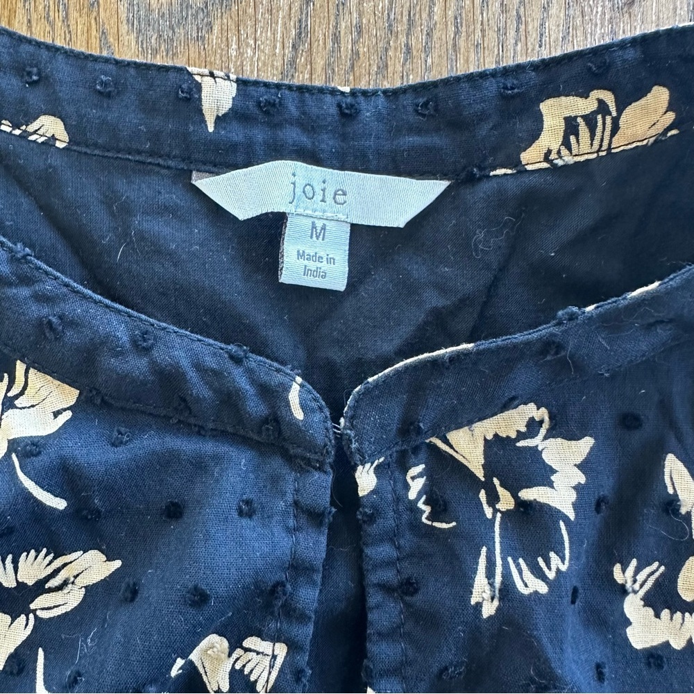 Joie Marlina Waterfall Ruffle Sleeve V-Neck Floral Popover Top Caviar Size M - Picture 12 of 16